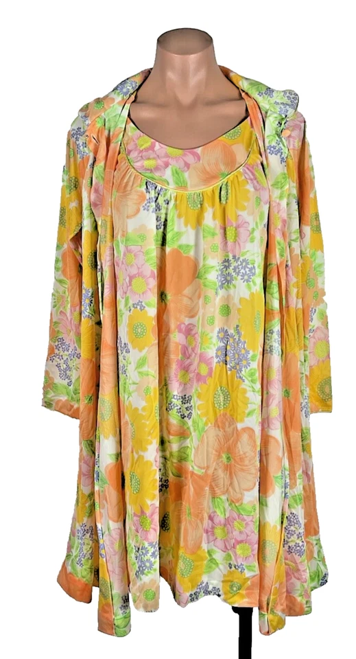 Conjunto Camisón Vintage Años 70 LORRAINE Floral Peignoir Bata Nylon Psicodélico RARO talla S Foto 1 de 4
