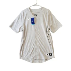 Neu mit Etikett Mizuno Herren grau kurzärmlig Aerolite durchgehender Knopf Baseball Trikot Medium - Bild 1 von 8