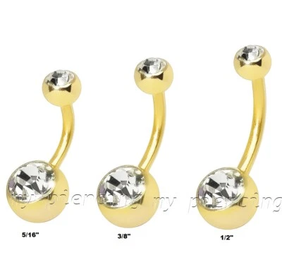 Anillo doble gema chapado en oro acero quirúrgico ombligo ombligo 14G 5/16" 3/8" 1/2" Foto 1 de 3