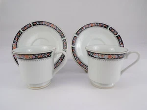TWO Remington Red Sea Fine China Cup Saucer Sets Footed Flower Border Gold Trim - Picture 1 of 9