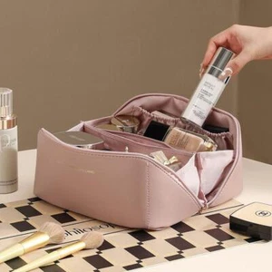 Pu Leather Travel Makeup Bag Large Capacity Cosmetic Toiletry Storage Organizer - Picture 1 of 28