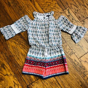 Takara Girls Multicolor Cold Shoulder Sleeve One Piece Romper Child Medium - Picture 1 of 9