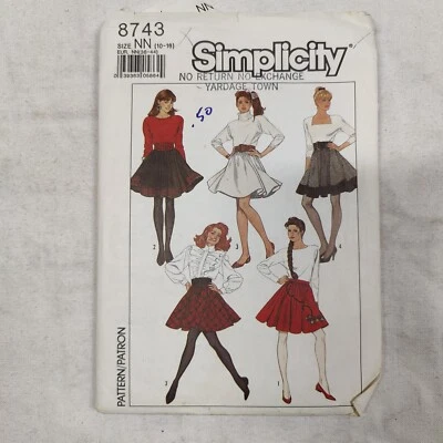 1988 Simplicity Sewing Pattern 8743 Circle Skirt Adult Womens Size 10-16 Uncut - Image 1 of 4