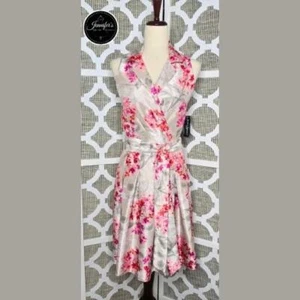 Jessica Howard NWT Silver Gray Floral Collared Sleeveless Fit & Flare Dress 14P - Picture 1 of 9