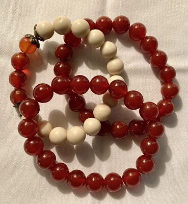 3 Strand Carnelian & Calcite Stretch Bracelet Set  - Image 1 of 4