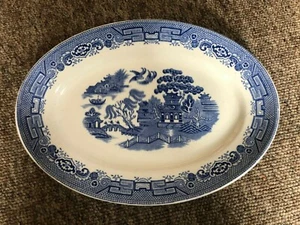 Old Willow Blue & White Oval Platter Serving Plate By Gibson & Son Chinoiserie - Picture 1 of 2
