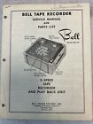 Vintage Rare Bell Tape Recorder Service Manual &amp; Parts List Model RT-75