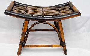 Vintage Burnt Bamboo Rattan Foot Sitting Stool 12 x 17 x 9" Amazing Condition! - Picture 1 of 22