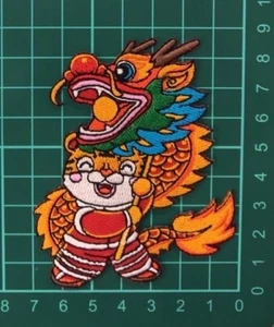 Chinese Dragon Dance Iron-On Embroidered Patch Lunar New Year Applique 8x9 cm - Picture 1 of 1