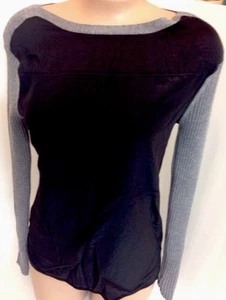 Reed Krakoff Sweater Grey Ribbed Sleeves Black Silk Front Sml - Picture 1 of 8
