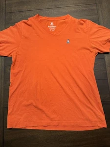 Psycho Bunny Shirt Mens Large Orange V Neck Pima Cotton Peru Bunny Logo Tee - Picture 1 of 5