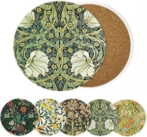 Coasters for Drinks Set of 6,William Morris Floral Pattern Absorbent Ceramic - Picture 1 of 4