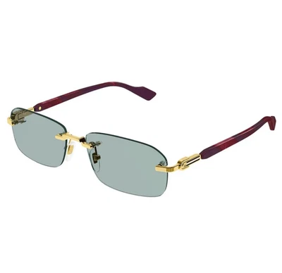 Gafas de sol cuadradas unisex Gucci GG1221S 003 en borgoña/dorado con lentes verdes 100 % Foto 1 de 4