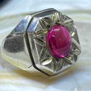 Vintage Natural Ruby Stone 925 Sterling Silver Ring - 7.7g 10 US Unique Jewelry - Picture 1 of 12