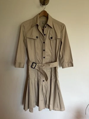 Burberry London Khaki Cotton 3/4 Sleeve Pleated Trench Dress with belt Size 10 - Image 1 of 4