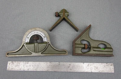 Vtg Combination Square Set - Protractor Head - Square Head - Center Head - Ruler - Image 1 of 4