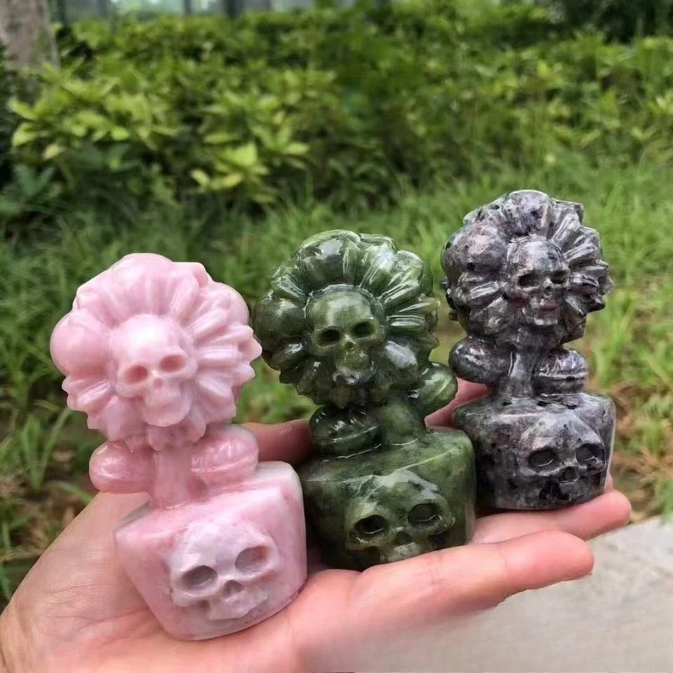 Cristal Tallado Adorno Calavera Flor Piedra Áspera Creativo Hogar Ornamento Foto 1 de 4