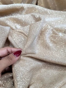 SPARKLY GOLD STRETCH LUREX GLITTER FABRIC SOLD BY THE YARD DANCE WEAR BRIDAL  - Picture 1 of 13