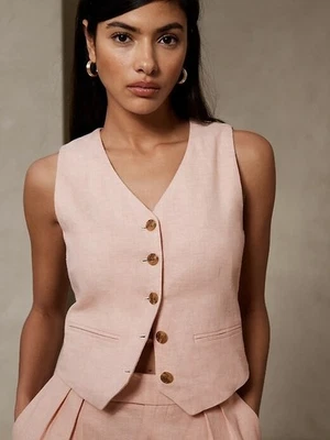Banana Republic Linen Blend Herringbone Vest Womens 18 Sunwashed Pink Preppy - Image 1 of 4