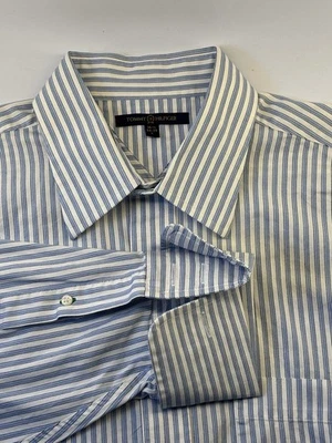 Tommy Hilfiger Dress Shirt Large 16 1/2 34-35 Blue White stripe French Cuff - Image 1 of 4