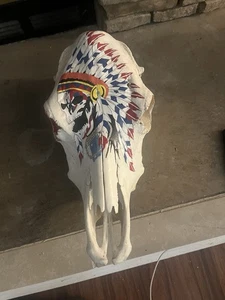INDIANERKOPF KLEID BEMALT AUF PFERDEKOPF SCHÄDEL SEHR EINZIGARTIG SOUTH WESTERN DEKOR - Bild 1 von 9