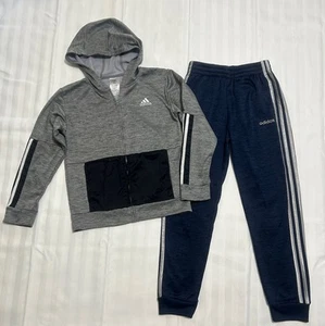Adidas Medium 10/12 Tracksuit Hooded Athletic Pants Zip Up Blue Black Sports - Picture 1 of 3