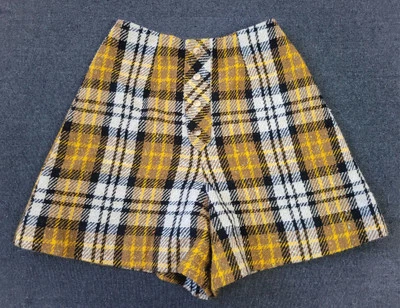 Vintage 60s 70s Yellow Plaid High Rise Waisted Shorts Mod Gogo XXS/XS Twiggy - Image 1 of 4