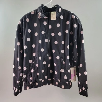 Винтажный LizSport активный женщин куртка размер большой черный/розовый горошек полный молнии новый с Ярлыками - Изображение 1 из 4