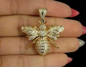 Runde Honigbiene-Anhänger 2 kt Rundschliff Laborgefertigt Diamant 14 K Gelbgold vergoldet - Bild 1 von 5