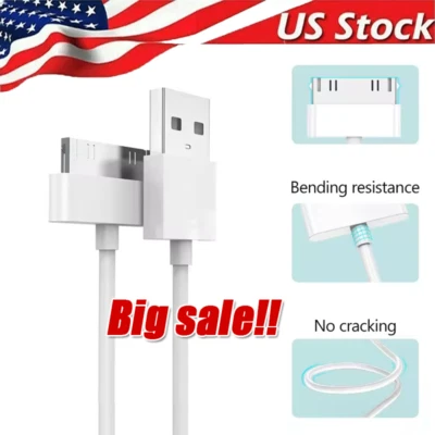 LOTE de cable de datos de carga USB de 3 pies y 30 pines para iPad 1/2/3 iPod Nano 1-6 Foto 1 de 4