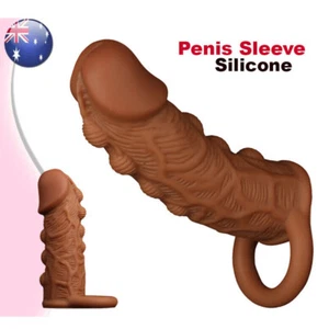 MALE Thick Penis Sleeve Reusable Condom Girth Extender Cock Enlargement Spike AU - Picture 1 of 9
