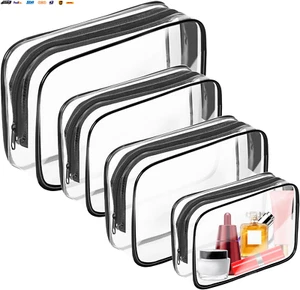 4 Pack Clear Toiletry Bag, Portable Travel Makeup Pouch with Zipper, TSA Approve - Picture 1 of 7