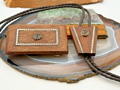 Juego de corbatas vintage de madera con incrustaciones de plata para cinturón Buck y Bolo--hebilla 3" x 2" --1538,25 Foto 1 de 4