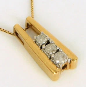VINTAGE BEAUTIFUL 14K YELLOW GOLD TRIPLE DIAMOND DROP PENDANT PAST PRESENT 2.8G - Picture 1 of 2