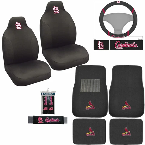 NEW 9PC MLB St. Louis Cardinals Car Seat Covers Steering Wheel Cover Floor Mats Cover