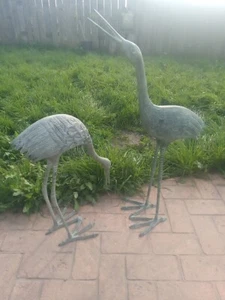 Stately Garden Cranes Set Of 2 Sculptures 33 inches Tall - Picture 1 of 7