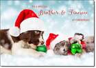 Doodlecards Brother & Fiancee Christmas Card Puppy & Kitten with Santa Hats