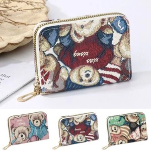 PVC Card Bag Bear Pattern Zipper Wallet Fashion Multi Card Holder Women - Picture 1 of 15