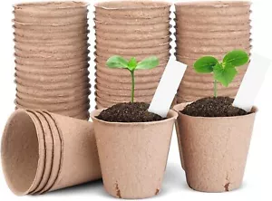 Peat Pots for Seedlings 3.15 Inch, Biodegradable Round Seed Starter Pots with 10 - Picture 1 of 4