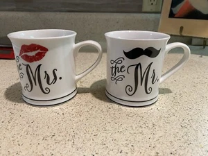 Home Essentials "The Mr." & "The Mrs." Bride & Groom 12 oz Coffee Mugs SET OF 2  - Picture 1 of 11