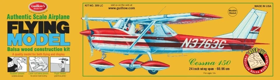 Guillow's Aereo Balsa Cessna 150 tagliato al laser Scala 1:16 - Immagine 1 di 3