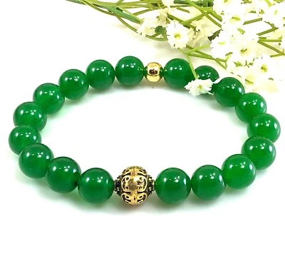 Pulsera de Jade,Pulsera de Jade Verde Piedras Preciosas Curativas para Mujer y Hombre Foto 1 de 4