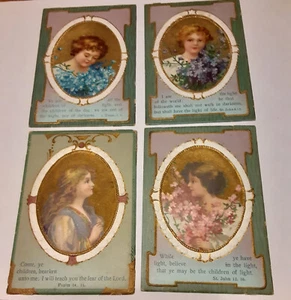 Vintage Bible Lesson cards with girls and flowers Bible verses Children of Light - Picture 1 of 3
