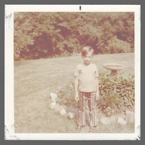Found Photo 1971 Little Boy Pajamas Outside Water Fountain  3.5 x 3.5  - Picture 1 of 2