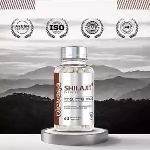 Nirvasa Shalajit Kapseln, 60 Kapseln - 100% Ayurveda für Kraft + kostenloser Versand. - Bild 1 von 8