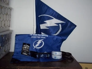 Tampa Bay Lightning NHL Bolts bundle car flag dog collar wrist bands nap sack - Picture 1 of 10