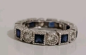 Sterling Silver Baguette Sapphire cz Wedding Eternity Band Thumb Ring Sz8 - Picture 1 of 4