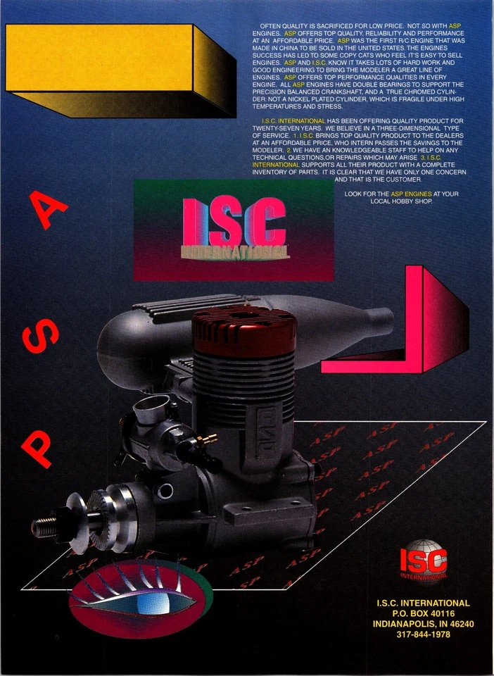 ASP RC Engine Vintage Print Ad Wall Art Decor ISC International - Image 1 of 1