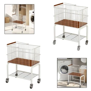 Mobile Laundry Cart with Removable Hamper Multifunctional Two Layer Trolley - Picture 1 of 13