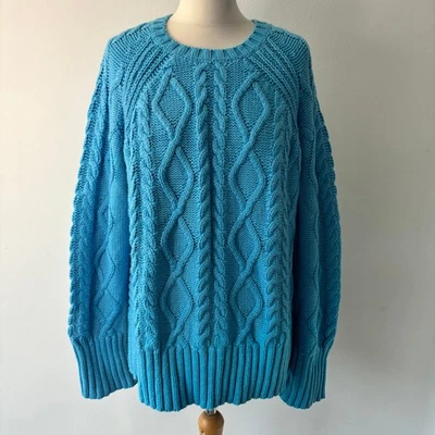 M&S Autograph 55% Wool Blend Jumper Chunky Cable Knit  Size 16 Blue Turquoise - Image 1 of 4